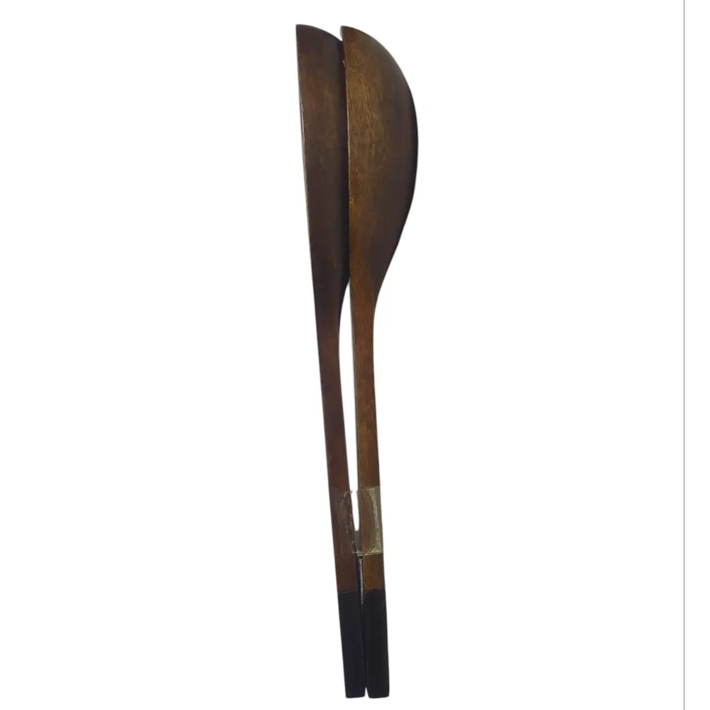 Crate & Barrel Two Tone Wood Black Salad Server Spoon Set
